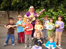 Linda Tringali singing with one of her classes. 
